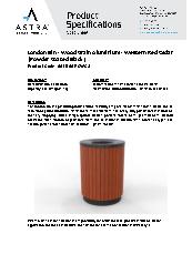 Astra Street Furniture London bin open top (powder-coated black) Western Red Cedar specification